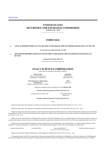 Thumbnail Exact Sciences 10-K Annual Report 