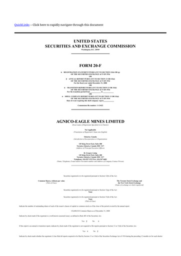 Thumbnail Agnico Eagle Mines 20-F Annual Report 
