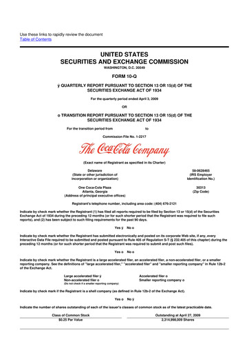 Thumbnail Coca-Cola 10-Q Quarterly Report FY 