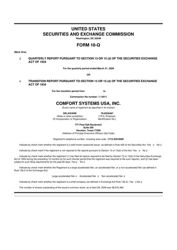 Thumbnail Comfort Systems USA 10-Q Quarterly Report FY 