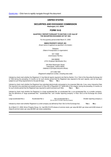 Thumbnail Simon Property Group 10-Q Quarterly Report FY 