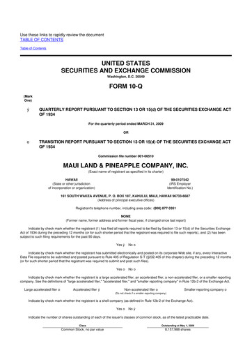 Thumbnail Maui Land & Pineapple Company 10-Q Quarterly Report FY 