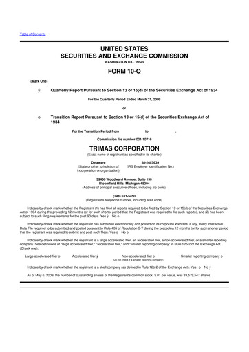Thumbnail TriMas 10-Q Quarterly Report FY 
