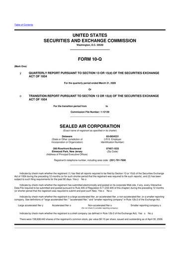 Miniature Sealed Air
 10-Q Rapport trimestriel  
