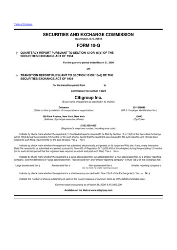 Thumbnail Citigroup 10-Q Quarterly Report FY 