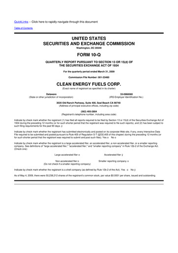Miniature Clean Energy Fuels 10-Q Rapport trimestriel  