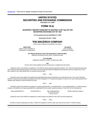 Thumbnail Macerich 10-Q Quarterly Report FY 