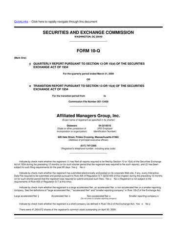 Thumbnail Affiliated Managers Group 10-Q Quarterly Report FY 