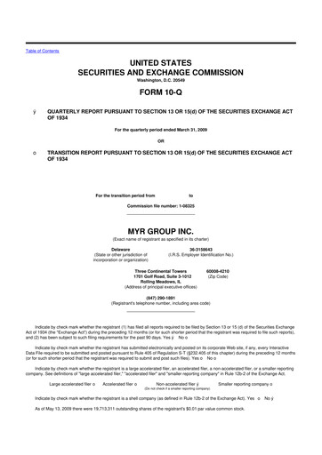 Thumbnail MYR Group 10-Q Quarterly Report FY 