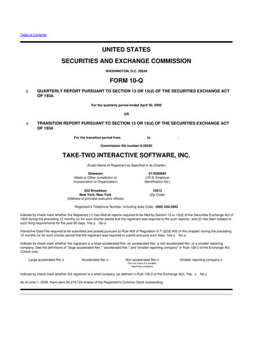 Thumbnail Take-Two Interactive
 10-Q Quarterly Report FY 