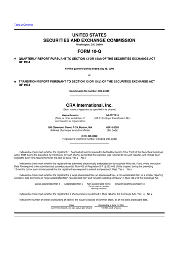 Thumbnail CRA International
 10-Q Quarterly Report FY 