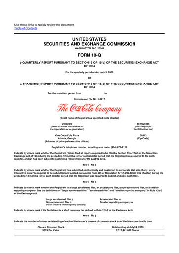 Thumbnail Coca-Cola 10-Q Quarterly Report FY 