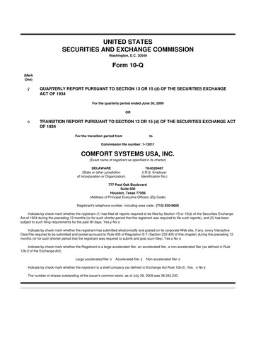 Thumbnail Comfort Systems USA 10-Q Quarterly Report FY 