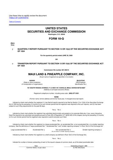 Thumbnail Maui Land & Pineapple Company 10-Q Quarterly Report FY 