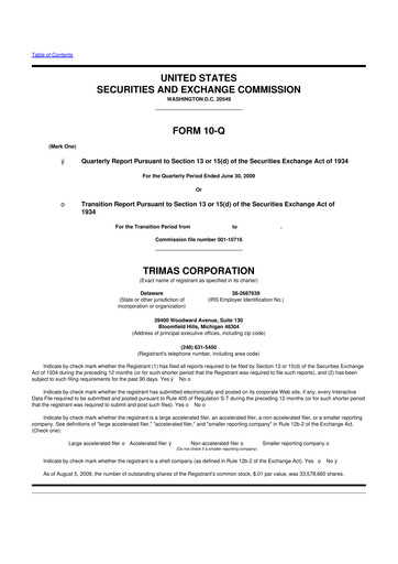 Thumbnail TriMas 10-Q Quarterly Report FY 