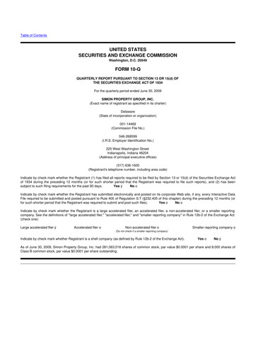 Thumbnail Simon Property Group 10-Q Quarterly Report FY 