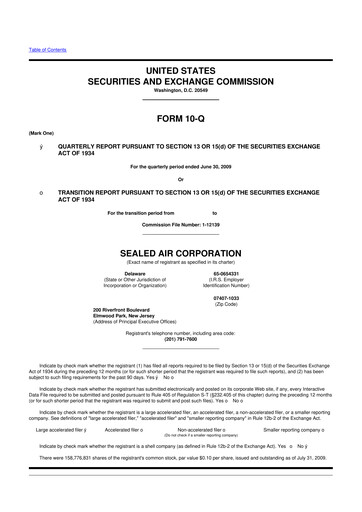Miniature Sealed Air
 10-Q Rapport trimestriel  