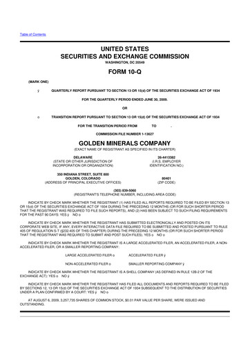 Thumbnail Golden Minerals
 10-Q Quarterly Report FY 