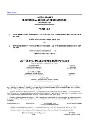 Thumbnail Vertex Pharmaceuticals 10-Q Quarterly Report FY 