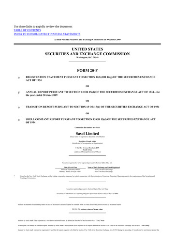 Thumbnail Sasol 20-F Annual Report 