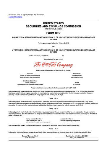 Thumbnail Coca-Cola 10-Q Quarterly Report FY 