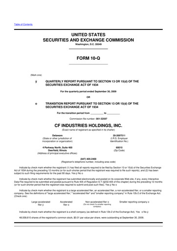 Thumbnail CF Industries
 10-Q Quarterly Report FY 