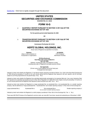 Miniature Herc Holdings
 10-Q Rapport trimestriel  