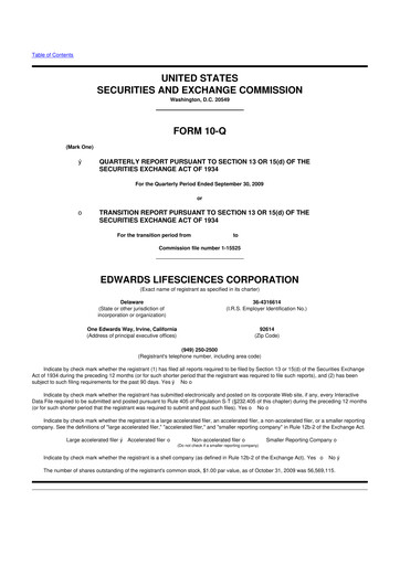 Thumbnail Edwards Lifesciences 10-Q Quarterly Report FY 