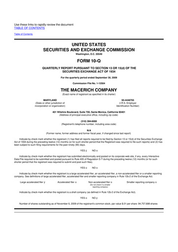 Thumbnail Macerich 10-Q Quarterly Report FY 