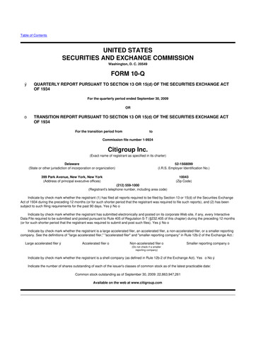 Thumbnail Citigroup 10-Q Quarterly Report FY 