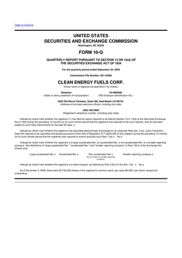 Miniature Clean Energy Fuels 10-Q Rapport trimestriel  