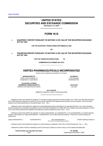 Thumbnail Vertex Pharmaceuticals 10-Q Quarterly Report FY 