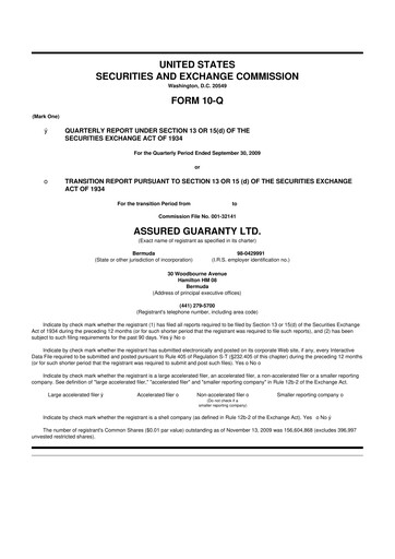 Miniature Assured Guaranty 10-Q Rapport trimestriel  