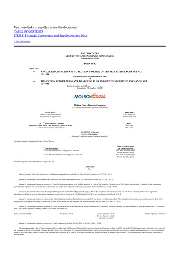 Thumbnail Molson Coors 10-K Annual Report 