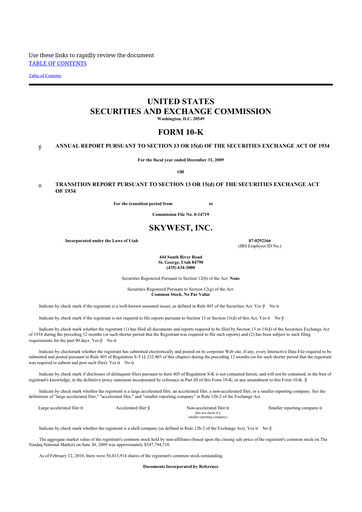 Thumbnail SkyWest 10-K Annual Report 