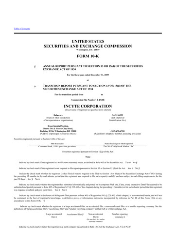 Thumbnail Incyte 10-K Annual Report 