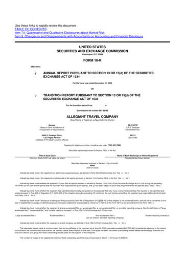 Miniature Allegiant Travel Company 10-K Rapport annuel 