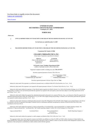 Thumbnail Celldex Therapeutics 10-K Annual Report 