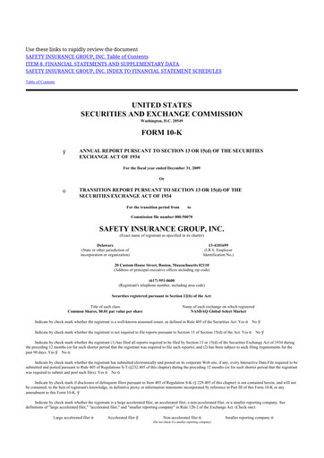 Thumbnail Safety Insurance
 10-K Annual Report 