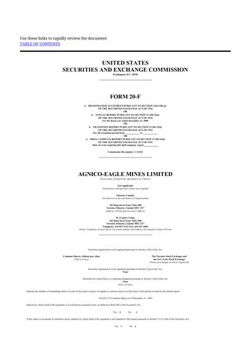 Thumbnail Agnico Eagle Mines 20-F Annual Report 