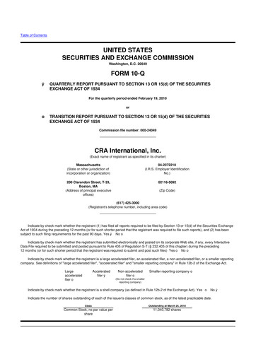 Thumbnail CRA International
 10-Q Quarterly Report FY 