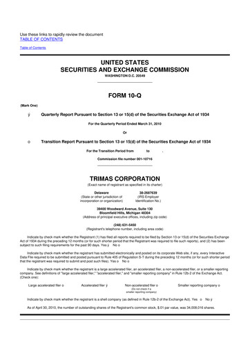 Thumbnail TriMas 10-Q Quarterly Report FY 
