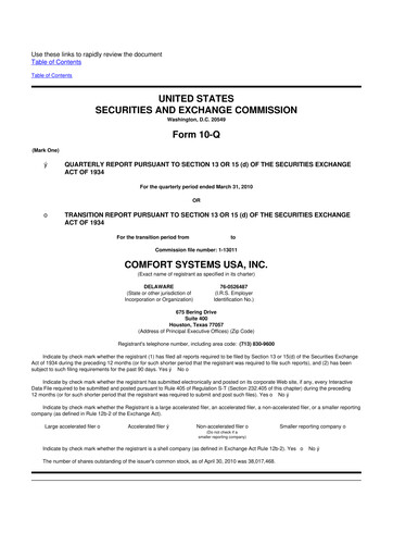 Thumbnail Comfort Systems USA 10-Q Quarterly Report FY 