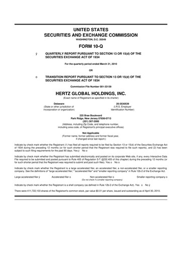 Miniature Herc Holdings
 10-Q Rapport trimestriel  