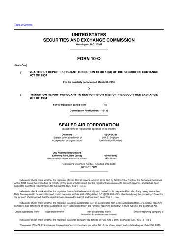 Miniature Sealed Air
 10-Q Rapport trimestriel  