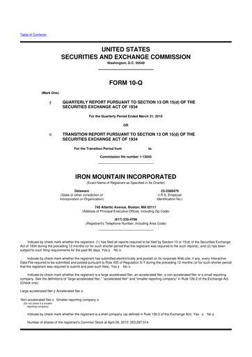 Thumbnail Iron Mountain 10-Q Quarterly Report FY2010 