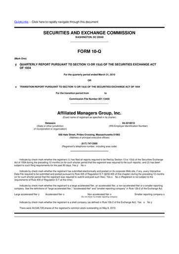 Thumbnail Affiliated Managers Group 10-Q Quarterly Report FY 