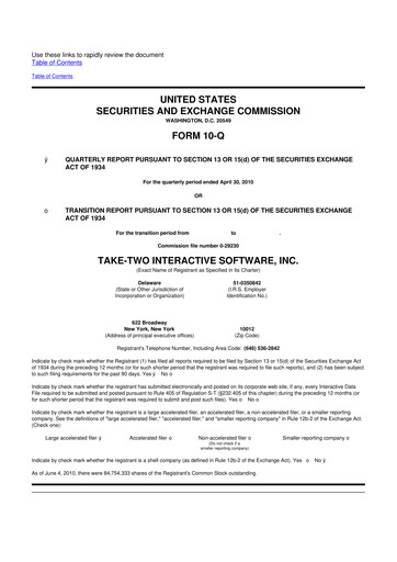 Thumbnail Take-Two Interactive
 10-Q Quarterly Report FY 