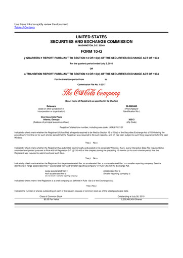 Thumbnail Coca-Cola 10-Q Quarterly Report FY2010 