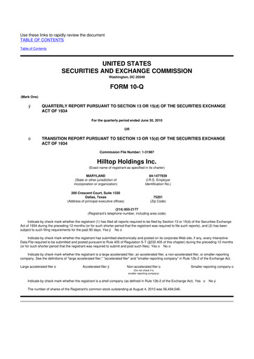 Thumbnail Hilltop Holdings 10-Q Quarterly Report FY 